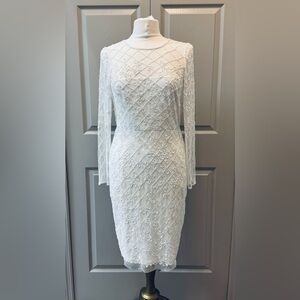 Adrianna Papell White Full Beaded Dress / Wedding Dress Size 6 WORN ONCE $398